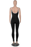 Colorful Blue Casual Sportswear Solid Patchwork Spaghetti Strap Regular Jumpsuits