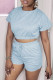 Grey Fashion Casual Solid Bandage Backless O Neck Short Sleeve Two Pieces