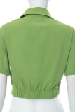 Green Casual Solid Patchwork Turndown Collar Tops