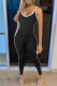 Black Casual Sportswear Solid Patchwork Spaghetti Strap Regular Jumpsuits