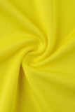 Yellow Sexy Solid Patchwork Fold Asymmetrical U Neck Vest Dress Dresses