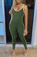 Army Green Casual Sportswear Solid Patchwork Spaghetti Strap Regular Jumpsuits