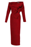 Red Fashion Solid Patchwork With Bow O Neck Evening Dress