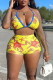 Yellow Vacation Print Patchwork Swimwears