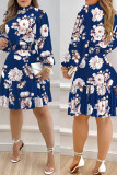 Pink Elegant Print Patchwork O Neck A Line Dresses