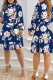 Purplish Blue Elegant Print Patchwork O Neck A Line Dresses