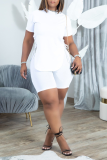 Blue Casual Solid Draw String O Neck Short Sleeve Two Pieces