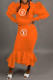 Orange Fashion Street Print Letter Hooded Collar Long Sleeve Two Pieces