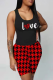 Black Casual Print Patchwork Letter U Neck Sleeveless Two Pieces