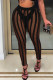 Black Sexy Striped Print Patchwork See-through High Waist Pencil Solid Color Bottoms