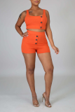 Blue Sexy Solid Patchwork Square Collar Sleeveless Two Pieces
