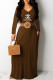 Brown Fashion Casual Print Without Belt V Neck Straight Dresses