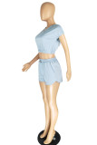 Grey Fashion Casual Solid Bandage Backless O Neck Short Sleeve Two Pieces