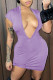 Purple Fashion Casual Solid Basic V Neck Short Sleeve Dress Dresses
