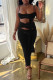Black Fashion Sexy Solid Hollowed Out Patchwork Backless Spaghetti Strap Sleeveless Two Pieces