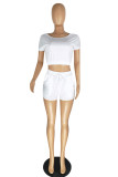 Grey Fashion Casual Solid Bandage Backless O Neck Short Sleeve Two Pieces