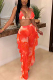 Orange Sexy Mesh Printing Swimsuit Two-piece Set