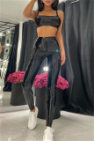Black Sexy Casual Solid Backless Spaghetti Strap Sleeveless Two Pieces