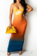Orange Fashion Casual Print Patchwork Spaghetti Strap One Step Skirt Dresses