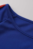 Royal Blue Fashion Casual Solid Split Joint O Neck Short Sleeve Two Pieces