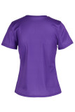 Purple Casual Print Split Joint O Neck T-Shirts