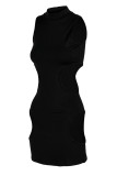 Black Fashion Sexy Solid Hollowed Out O Neck Sleeveless Dress