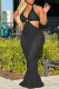 Black Fashion Sexy Solid Patchwork Backless Halter Sleeveless Dress
