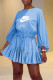 Light Blue Fashion Sweet Print Patchwork O Neck Rompers