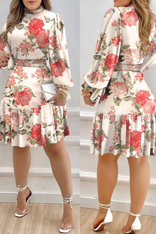 White Elegant Print Patchwork O Neck A Line Dresses