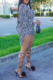 Blue Casual Print Patchwork Buckle Turndown Collar Long Sleeve Two Pieces