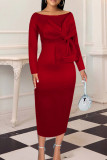 Red Fashion Solid Patchwork With Bow O Neck Evening Dress