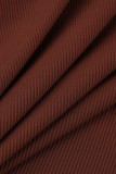 Coffee Sexy Solid Patchwork Slit Fold O Neck Straight Dresses