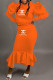 Orange Fashion Casual Print Letter Hooded Collar Long Sleeve Two Pieces