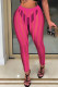 Rose Red Sexy Striped Print Patchwork See-through High Waist Pencil Solid Color Bottoms