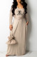 Khaki Fashion Casual Print Without Belt V Neck Straight Dresses