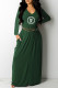 Green Fashion Casual Print Letter V Neck Straight Dresses