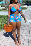 Yellow Vacation Print Patchwork Swimwears