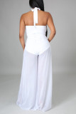 White Sexy Solid Split Joint Halter Regular Jumpsuits