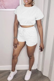 Grey Fashion Casual Solid Bandage Backless O Neck Short Sleeve Two Pieces