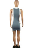 Blue White Sexy Solid Bandage Hollowed Out Patchwork Half A Turtleneck One Step Skirt Dresses