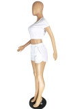 Grey Fashion Casual Solid Bandage Backless O Neck Short Sleeve Two Pieces