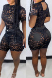 White Fashion Sexy Solid See-through O Neck Short Sleeve Two Pieces