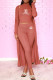 Pale Red Fashion Casual Print Letter O Neck Long Sleeve Three Pieces