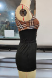 Black Fashion Casual Plaid Print O Neck Sleeveless Two Pieces