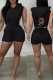 Black Sexy Solid Patchwork Backless Hooded Collar Sleeveless Two Pieces