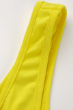 Yellow Sexy Solid Patchwork Fold Asymmetrical U Neck Vest Dress Dresses