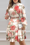 Pink Elegant Print Patchwork O Neck A Line Dresses