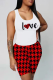 Red Casual Print Patchwork Letter U Neck Sleeveless Two Pieces