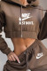 Dark Brown Fashion Sportswear Print Letter Hooded Collar Long Sleeve Two Pieces