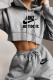 Grey Fashion Sportswear Print Letter Hooded Collar Long Sleeve Two Pieces
